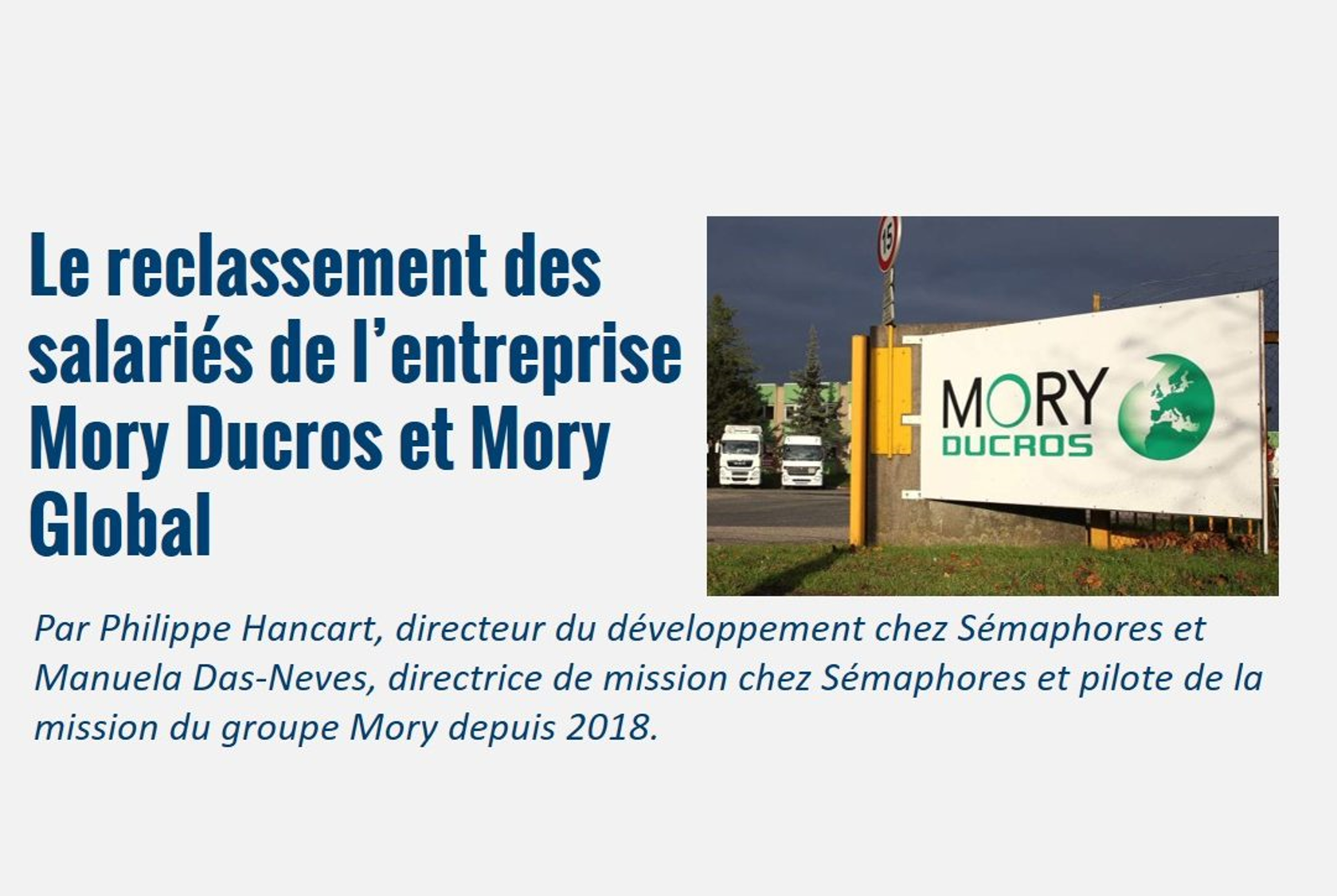 Le reclassement des salariés de l’entreprise Mory Ducros et Mory Global Le reclassement des salariés de l’entreprise Mory Ducros et Mory Global